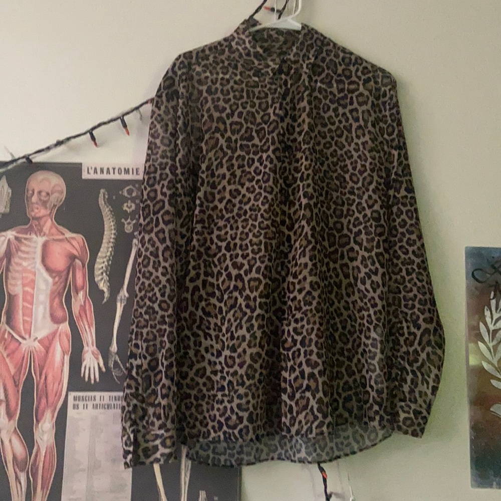 Zara Men’s Leopard Print Button-Down Shirt - Tan, Black, Brown - Picture 2 of 6